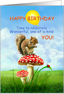 Happy Birthday, Wonderful YOU! Squirrel on Toadstool card