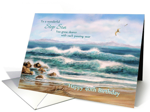 Happy 40th Birthday to Step Son Seascape and Ocean Waves card (854420)