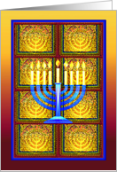 Messianic Happy Chanukah Menorah Lights in Mosaic Window card