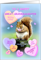 To Great-Granddaughter, Valentine Squirrel with Candy Hearts card