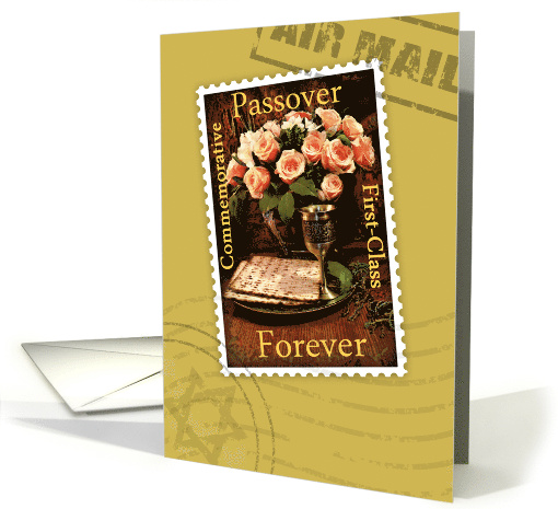 Happy Passover Forever Stamp with Pink Roses Across the Miles card