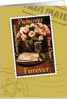 Happy Passover Forever Stamp with Pink Roses Across the Miles card