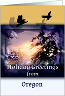 Holiday Greetings from Oregon with Snowy Christmas Sunset card