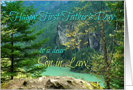Happy First Father’s Day to Son in Law Aqua Lake 1st Father’s Day card