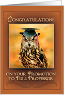 Congratulations on Promotion to Full Professor Owl in Mortarboard card