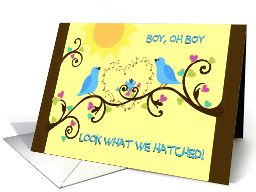 Baby Bird in Tree Singing Birds Announce Baby Boy card (988293)