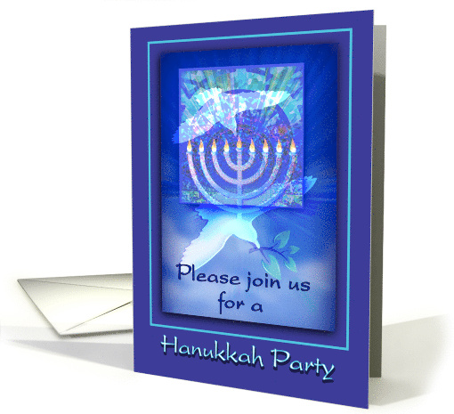 Hanukkah Party Invitation with Hanukkiah Menorah and Dove card