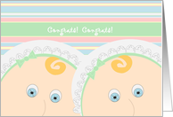 Christening Twins Congratulations! - Baby Faced card