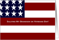 Saluting My Grandson - Veterans Day - Stitches in Flag of Freedom card