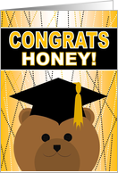 Honey - Wife - Any Graduation Celebration with Cap & Gown Bear card