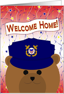 Welcome Home Dad! Coast Guard Working Uniform Cap Bear card