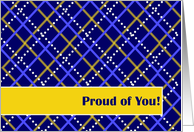 Proud of You! Congratulations on Good Report Card - Blue and Gold Plaid card