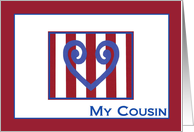 Cousin - True Blue Heart - Thank You for Your Service card