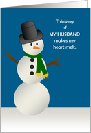 Snowman with Melty Heart - Missing You Military Deployed Husband card