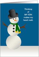 Snowman with Melty Heart - Missing You Military Deployed Son card