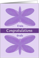 Twin Girl Grads Congratulations Purple Butterflies card