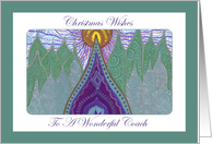 Christmas Wishes to a Wonderful Coach Whimsical Evergreen Trees card