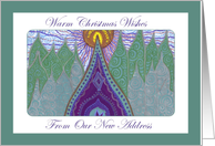 Warm Christmas Wishes New Address Whimsical Evergreens card
