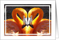 Son, Daughter-in-Law Anniversary - Look for the heart - flamingos card