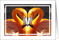 Niece and Husband Anniversary - Look for the heart - flamingos card