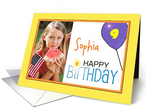 Happy 9th Birthday candle and balloon photo card (977975)