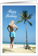Happy Birthday Topless Blonde Girl on Beach card
