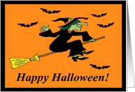 Happy Halloween Witch and Bats card