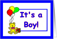 It’s a Boy Baby Announcement with Teddy Bear, Balloons and Block card
