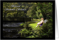 Blessed Summer Solstice fairy with Forest, Stream and Bridge card