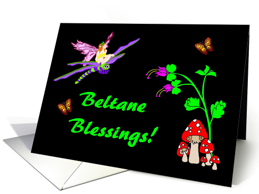 Beltane Blessings Faerie on a Dragonfly with mushroom and... (904632)