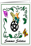 Summer Solstice Faerie with Pentacle, Flowers and Butterfly card