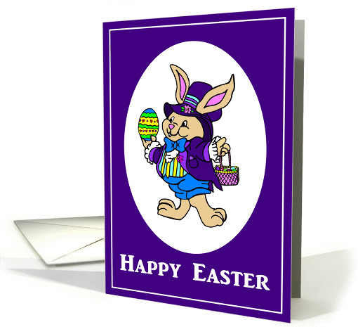 Happy Easter Bunny with Easter Egg and Basket card (910094)
