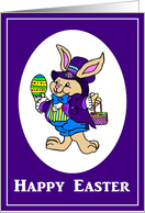 Happy Easter Bunny with Easter Egg and Basket card