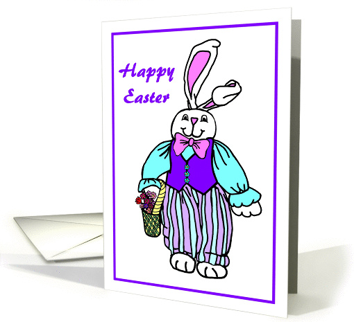 Happy Easter Bunny With Basket of Flowers card (911417)