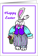 Happy Easter Bunny With Basket of Flowers card