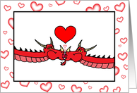 Valentine’s Day Kissing Dragons and Hearts card