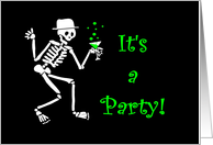 Hallowen Party Invitation Dancing Skeleton with Drink card