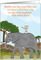 congratulations, safari baby dancing on elephant card