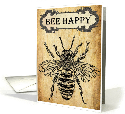 Bee Happy Inspirational Vintage card (789384)