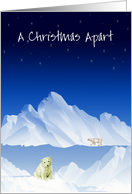 Christmas apart, polar bears on ice under stars, separated by water, card