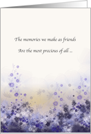 In memory of friend, soft watercolor flowers, purple, lilac, white, card