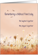 Remembrance childhood friend, meadow flowers, birds, peach pastels, card