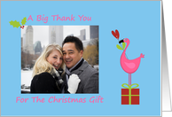 Christmas gift thanks, photo card, pink flamingo, customizable, card