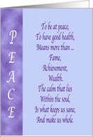 Peace message, calm, health, encouragement, card