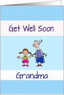 Get well soon Grandma, cute little girl and grandma, blue,white card