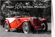 Grandson 50th Birthday Card - Red Classic Car card