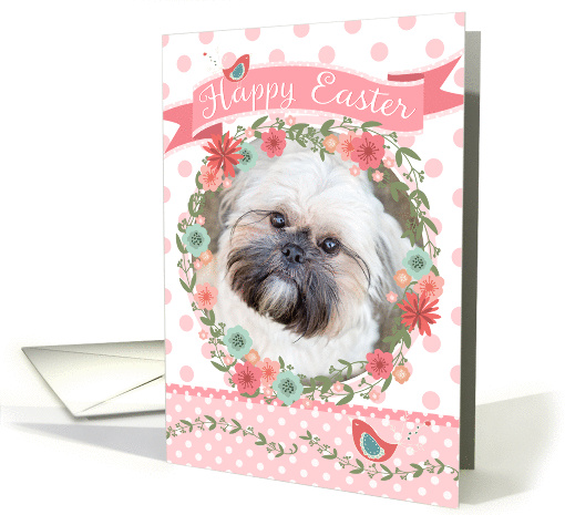 Shih Tzu Easter Card - Peach Flowers and Polka Dots card (1366624)