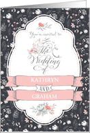 Pretty Flowers Vintage Wedding Invitation Add Names Dark Gray Peach card