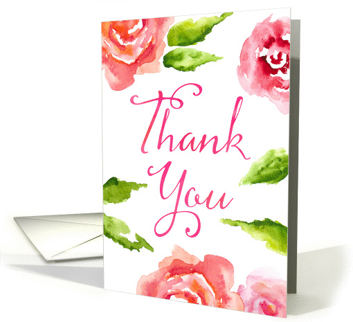 Thank You Card - Watercolor Roses and Leaves card (1373374)