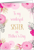 Mother’s Day Card for Sister - Pretty Pink Flowers and Gold Sparkle card